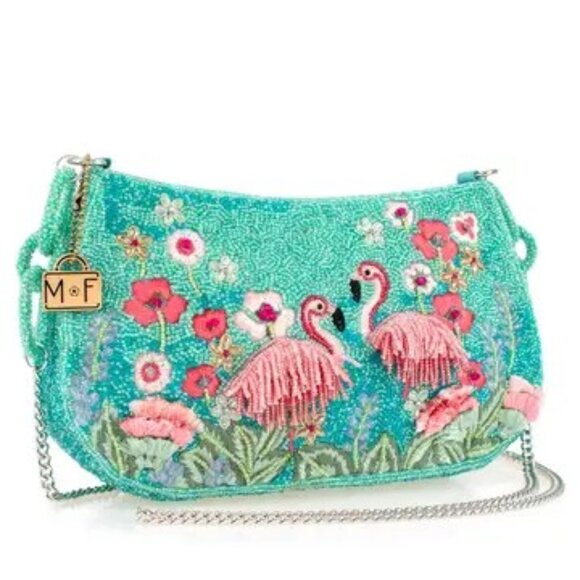 Mary Frances Flirty Flamingos Beaded Pink Flamingos Crossbody Handbag-nwt - Picture 1 of 5